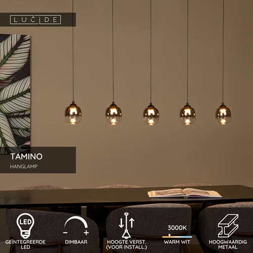 Lucide TAMINO - Hanglamp - LED Dimb. - 5x5,6W 3000K - Zwart - USP